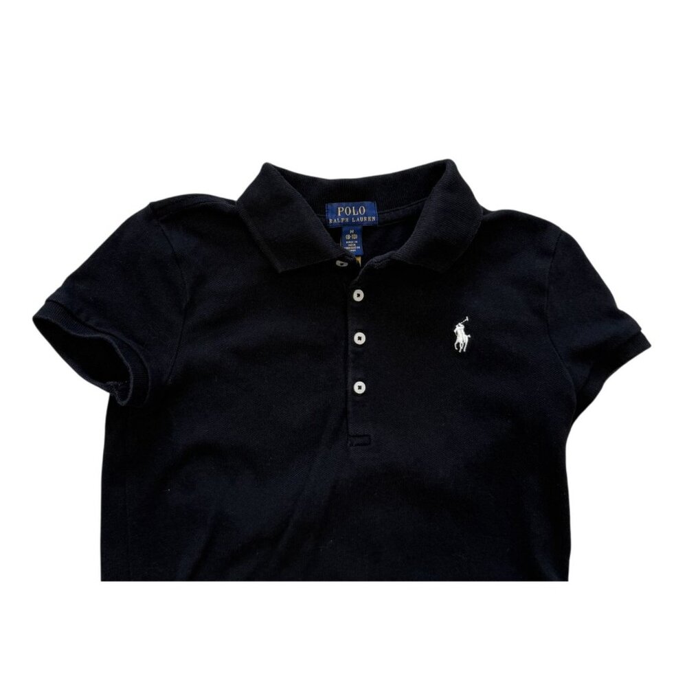 Polo Ralph Lauren Black Short Sleeve Shirt M Embroidered White Pony Casual Kids - Picture 2 of 6